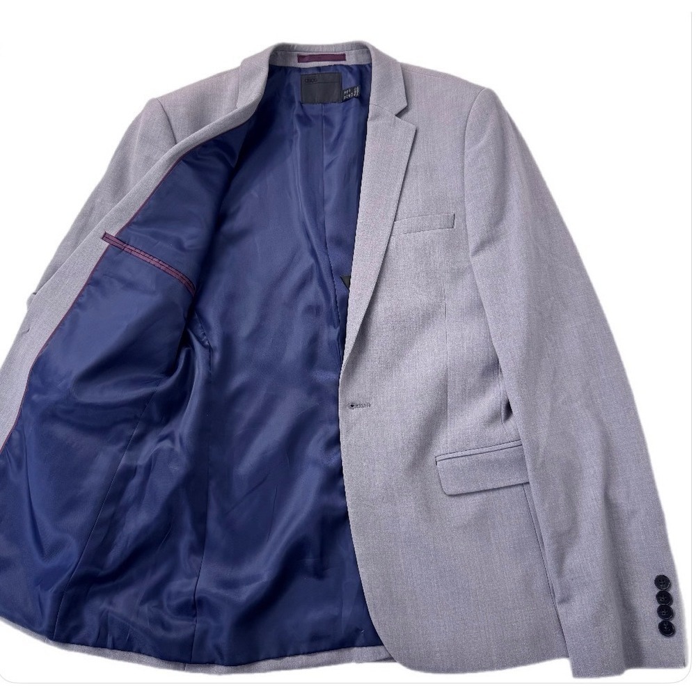 ASOS Blazer Jacket Men 38 REG Gray One‎ Button Slim Fit Stretch Business Casual